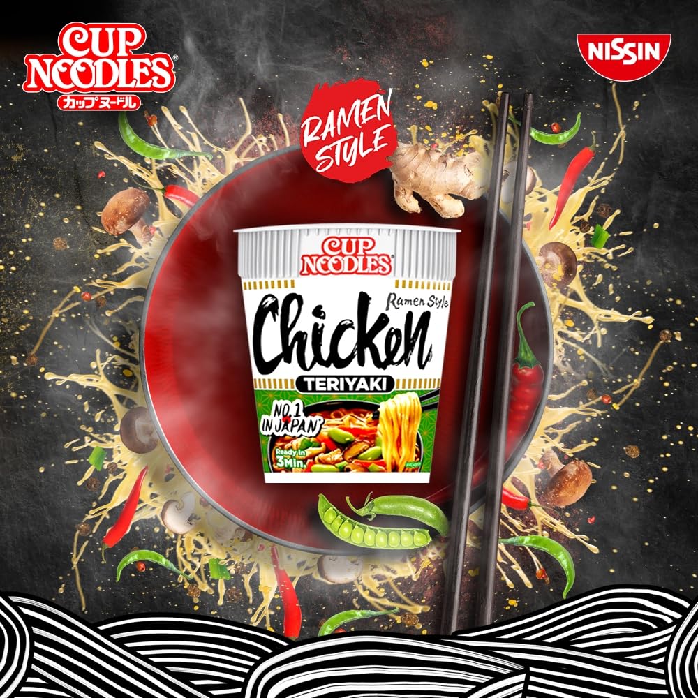 NISSIN Cup Noodles Soba Wok Style Sukiyaki Beef Flavoured Instant Noodles, 89 g Pot (Pack of 8)