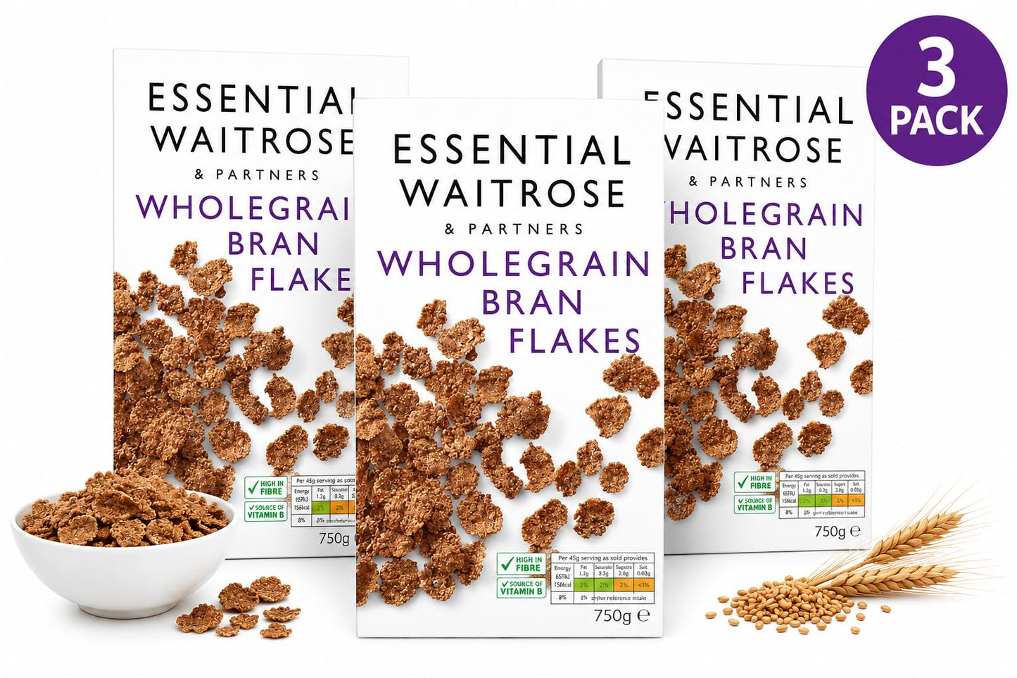 Essential Bran Flakes 750g, Pack of 3