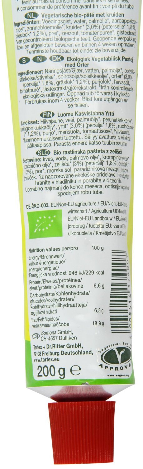Tartex Yeast Pate Organic Herb Tubes 200grams x 2