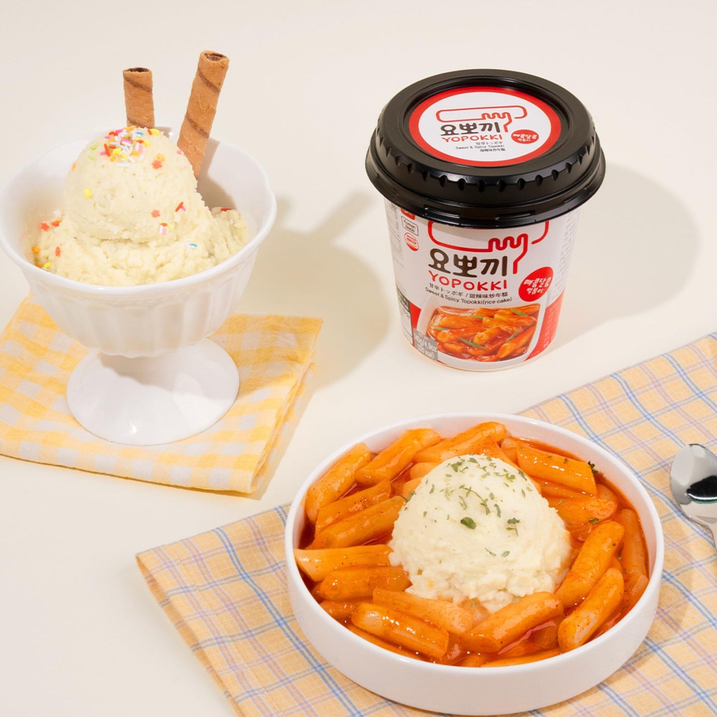 Yopokki Pack of 6 | Cheese, Sweet & Spicy, Jjajang Rice Cake Cup Topokki Tteokbokki - Instant Korean Snack