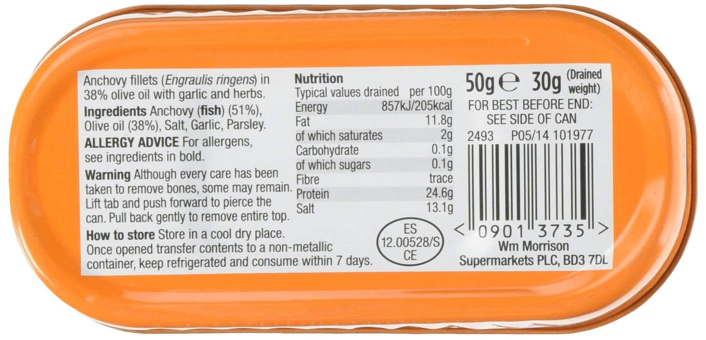 Morrisons Anchovy in Olive Oil Garlic & Herb 50g