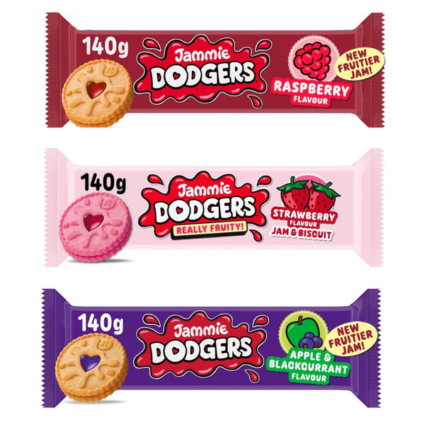 Jammie Dodgers Really Fruity Strawberry, Jammie Dodgers Raspberry Biscuits and Jammie Dodgers Apple & Blackcurrant Biscuits