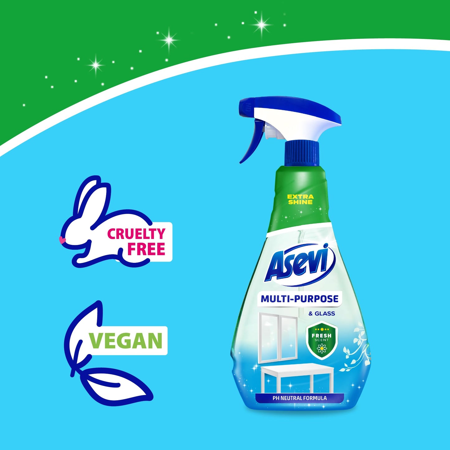Asevi Multi-purpose and Glass Cleaning Spray, Glass and Window Cleaner, Multi-surface Spray, 750ml