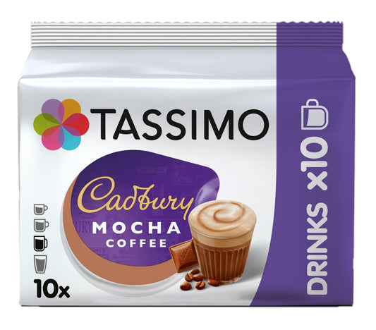 Tassimo Cadbury Mocha Coffee Pods x10 (Pack of 1, Total 10 Drinks) Smooth & Creamy Hot Drink Coffee Capsules