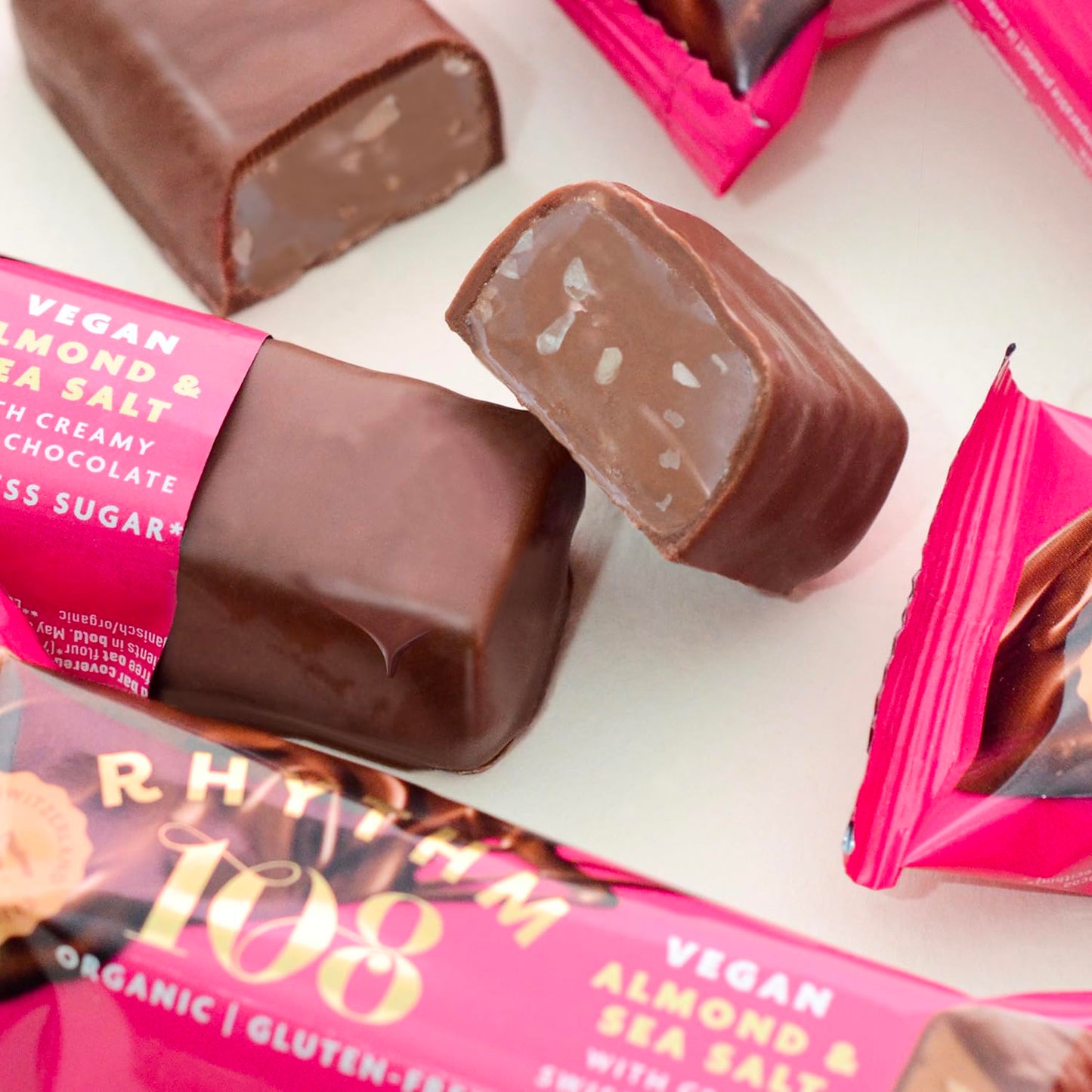 RHYTHM 108 Vegan Almond & Sea Salt with Creamy Swiss Chocolate Bar, 33g