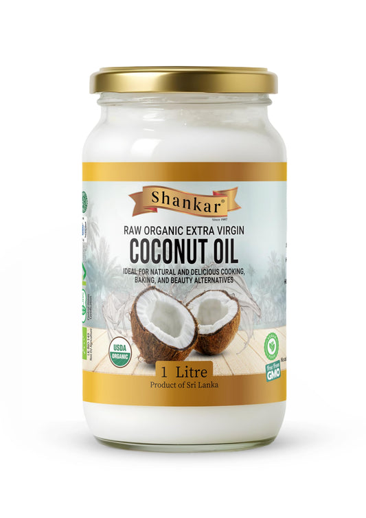 Shankar 100% Organic Coconut Oil 1L, Raw, Extra Virgin, Cold Pressed, Perfect for cooking, hair, and skin.
