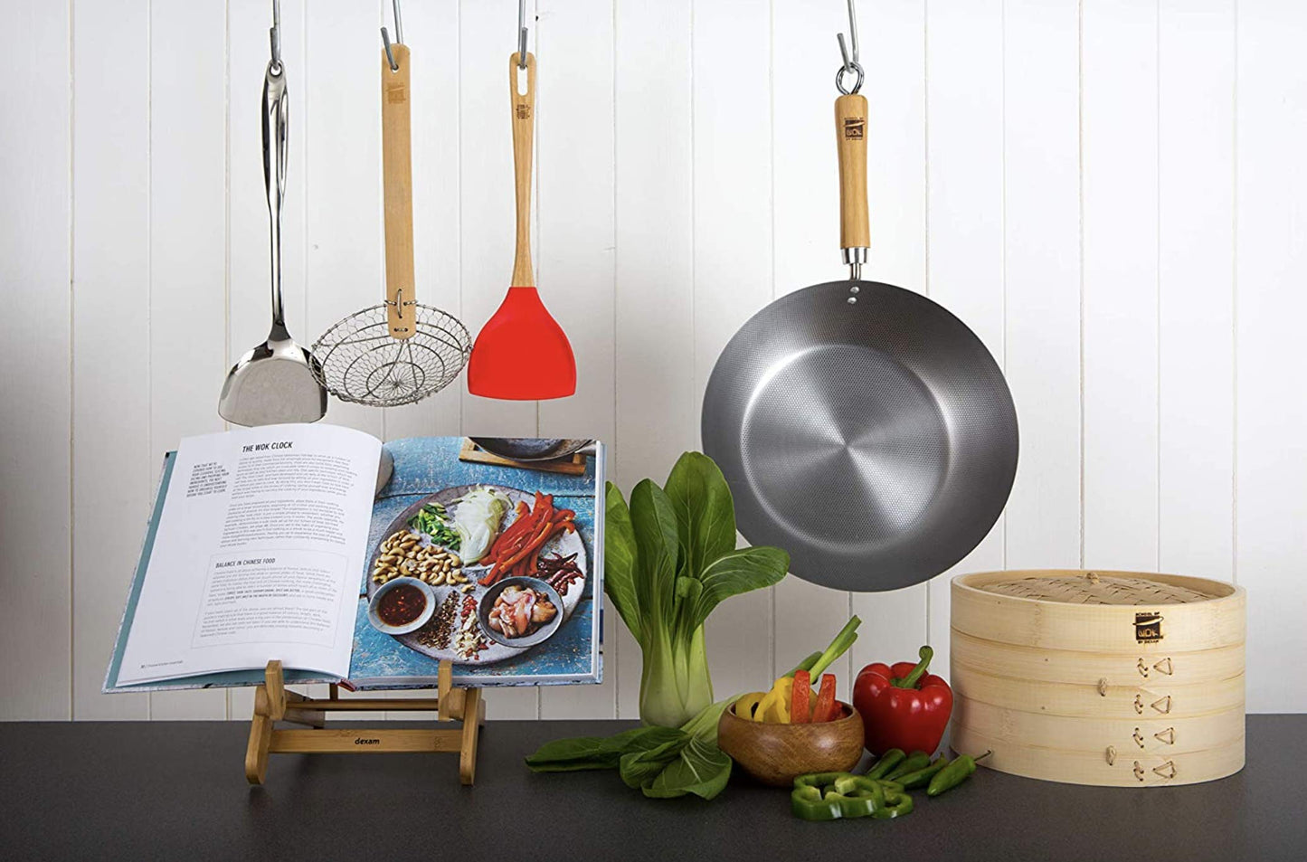 School of Wok - 14"/36cm Carbon Steel Wok, Flat Bottom, Bamboo Handle
