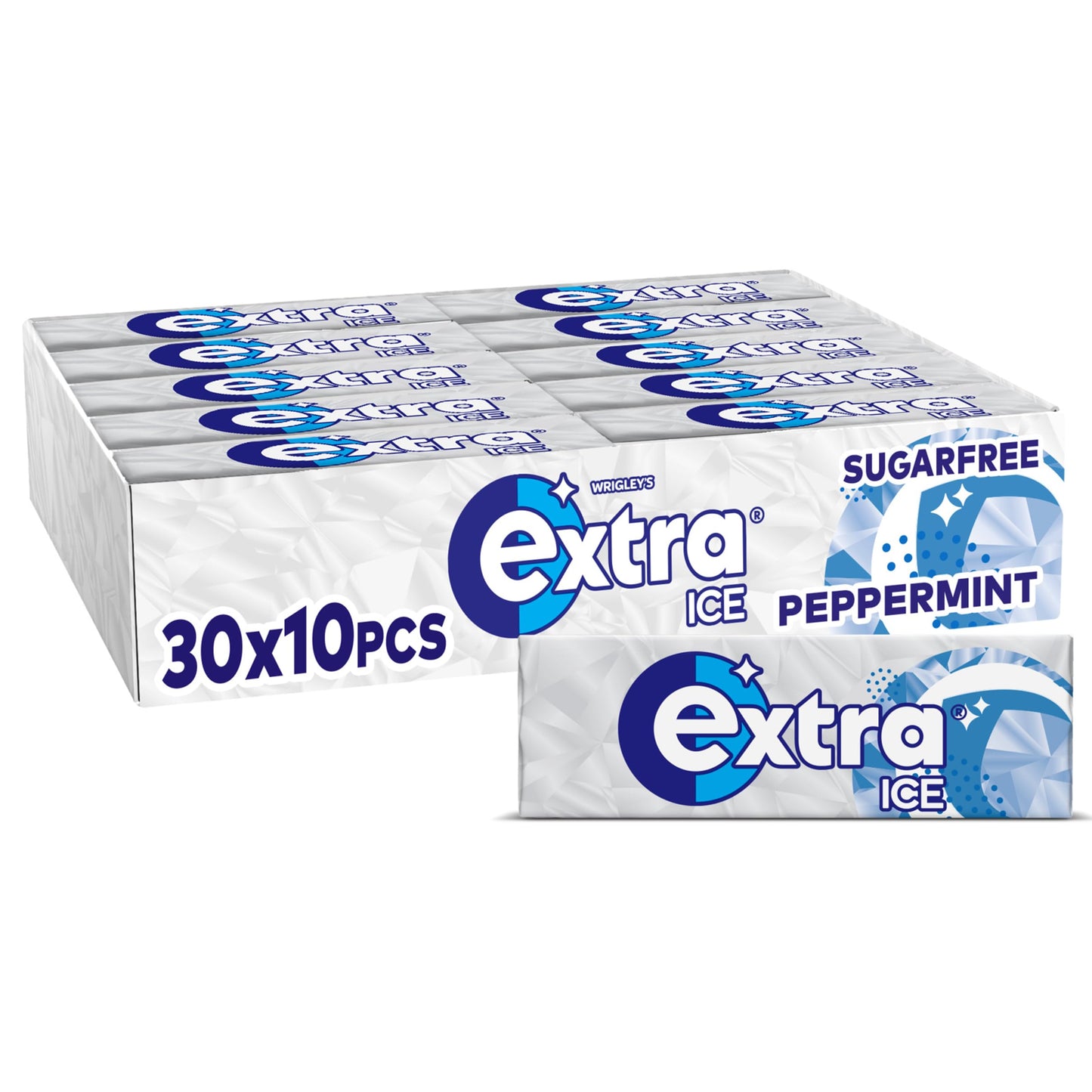 Wrigley's Extra Ice Spearmint Sugar Free Chewing Gum Bulk Multipack, 30 x 10 Pieces - Mint Gum With Microgranules - Air Travel Essentials, Festival Accessories & Road Trip Snacks