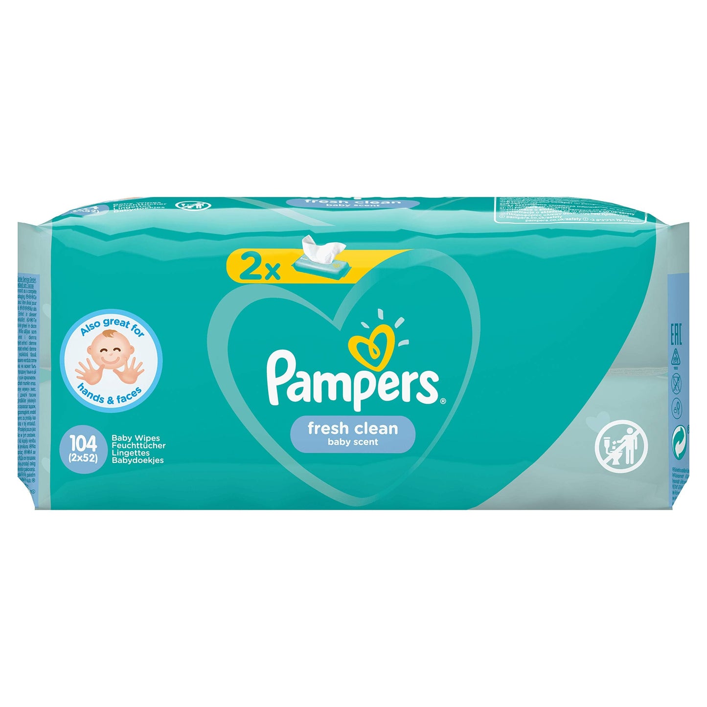 Pampers Fresh Clean 81688037 Baby Wet Wipes 104 pc(s) - Baby Wipes (Wet Baby Wipe, Plastic Bag, Girl/Boy, White, Germany, 603.37 g)