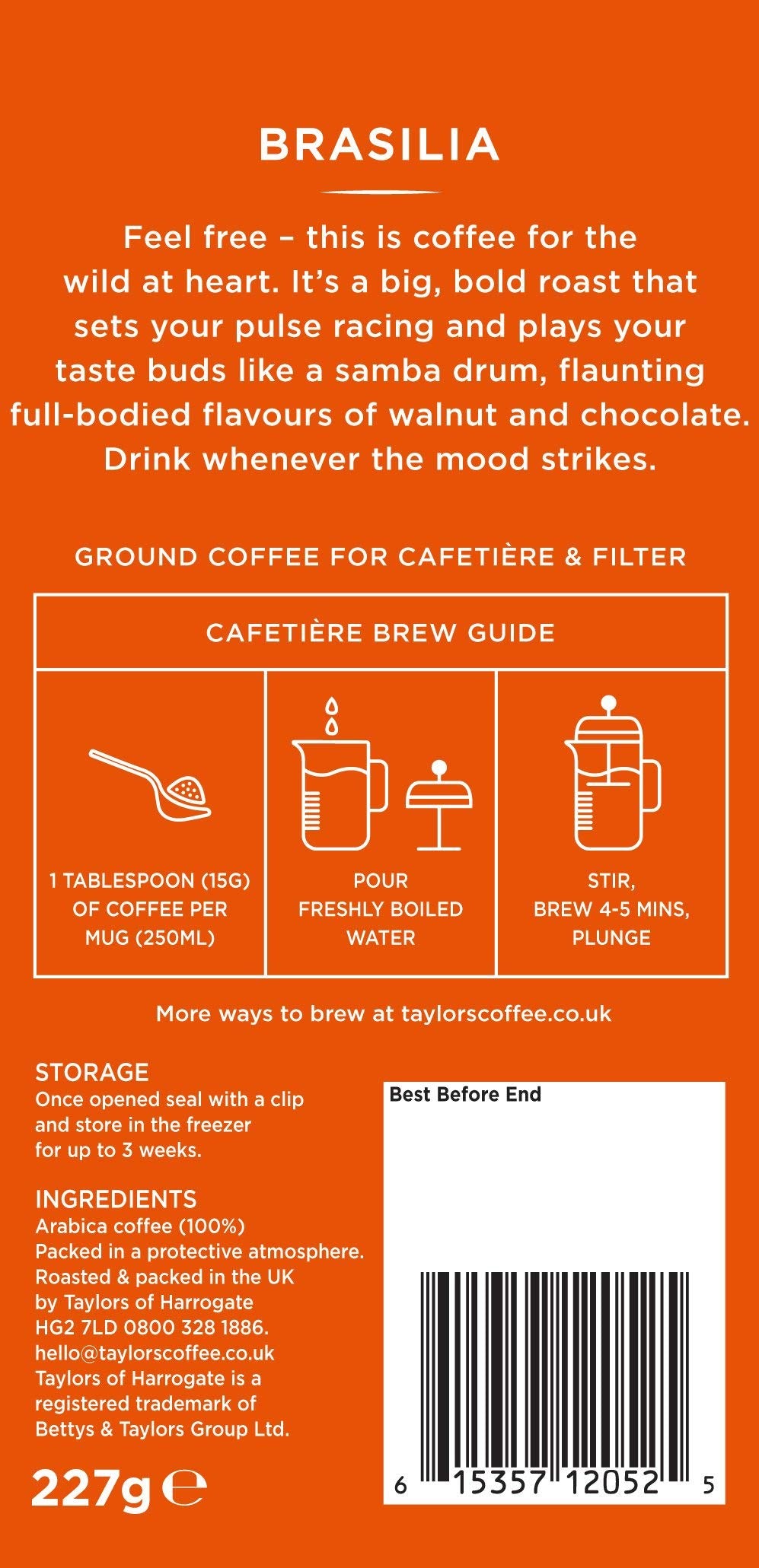 Taylors of Harrogate Brasilia Ground Coffee, 227 g