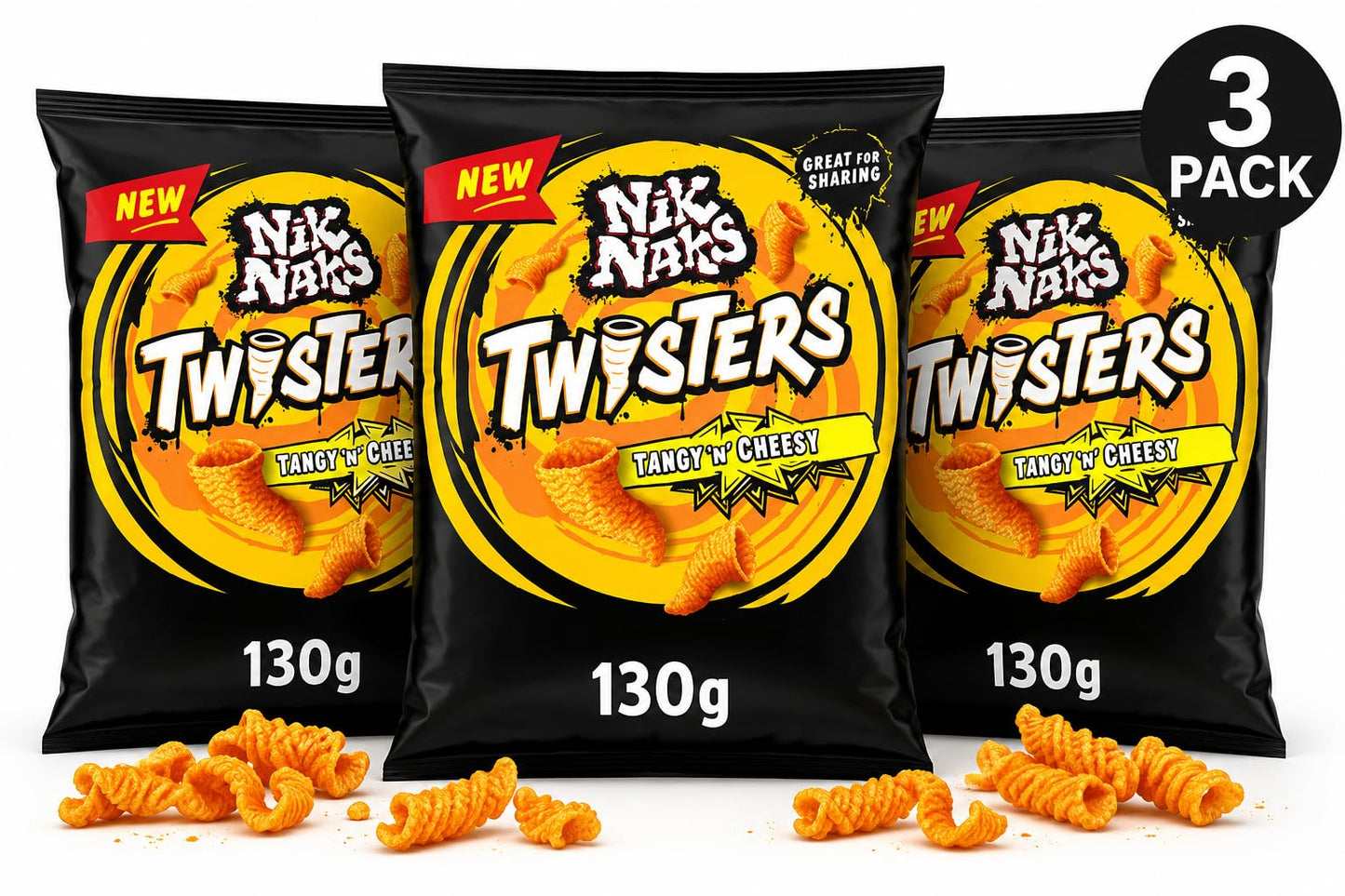 Nik Naks Twisters Tangy N Cheesy Sharing Crisps 130g, Pack of 3