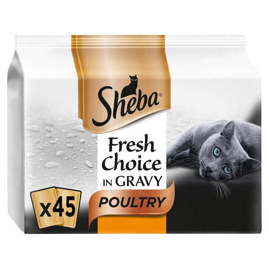 Sheba Fresh Choice Mixed Poultry in Gravy Adult Wet Cat Food Pouches 45 x 50g