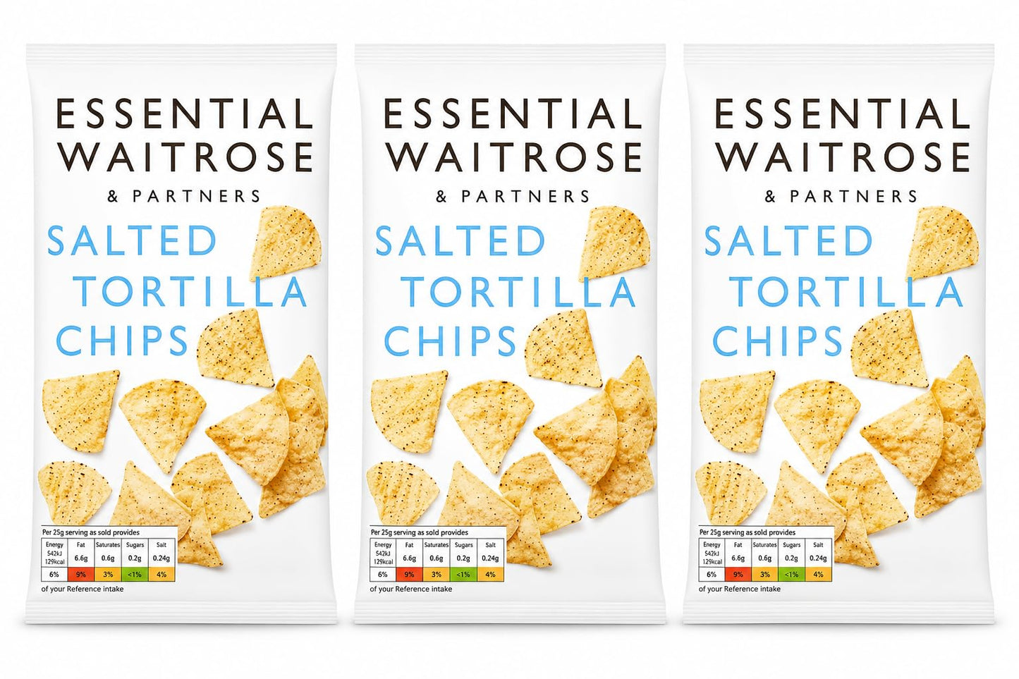 Essential Tortilla Chips Salted 200g, Pack of 3