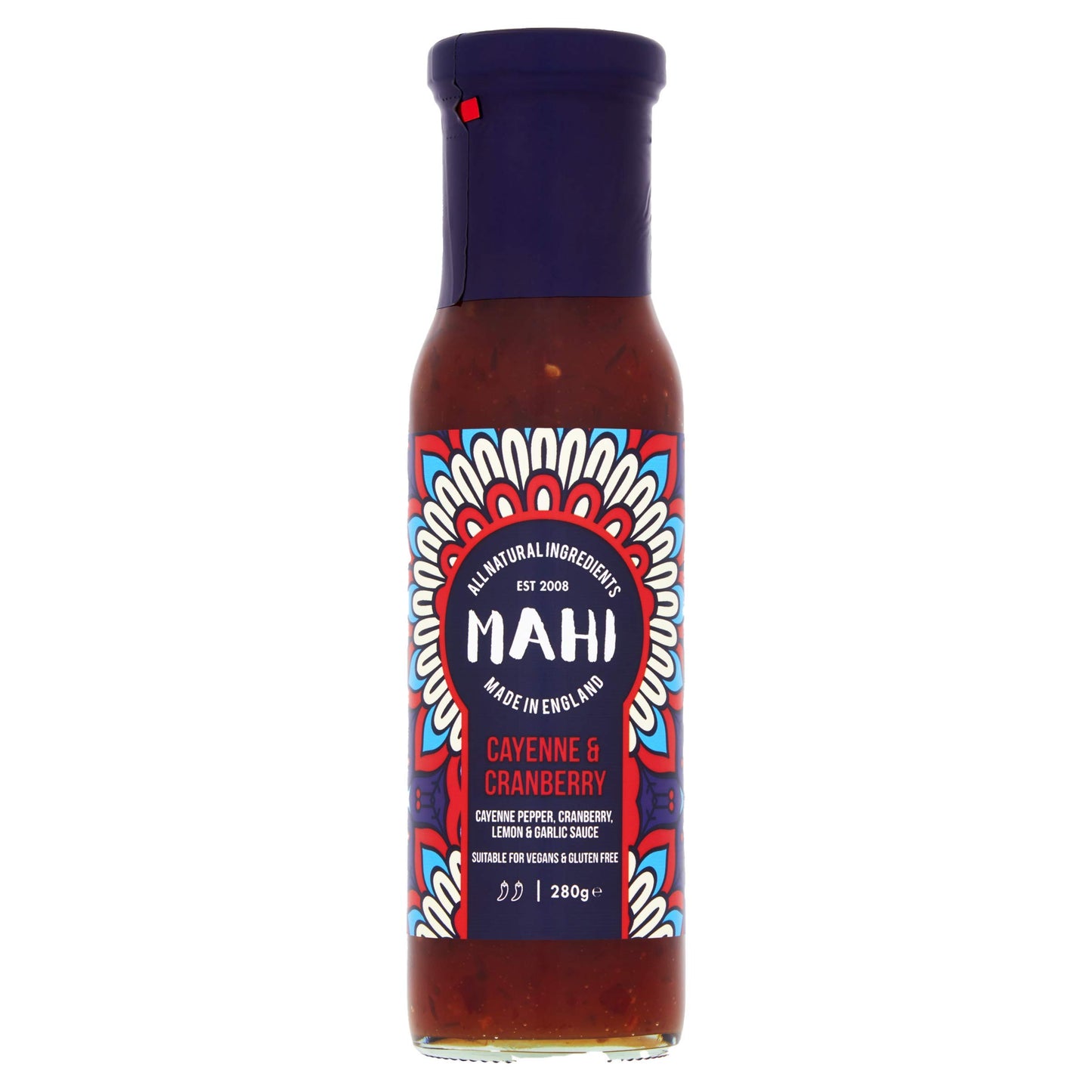 MAHI Cayenne & Cranberry Pepper Sauce - Sweet Chilli Mild Spicy Heat, Perfect for BBQs & Every Day, Gluten Free (GF) Vegan Sauce, 280g