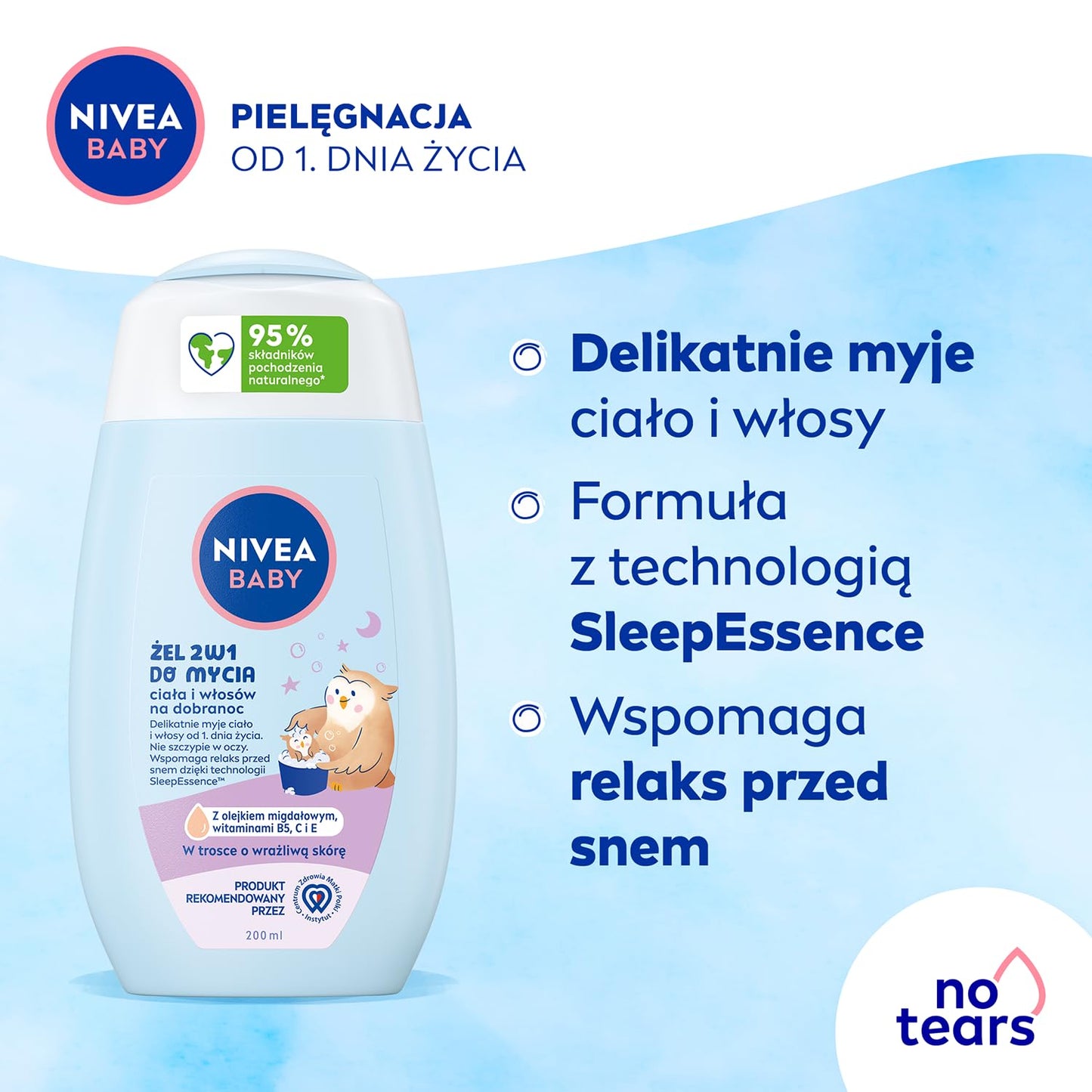 NIVEA BABY Gel 2in1 for Body Wash and Hair Good Night, 200 ml