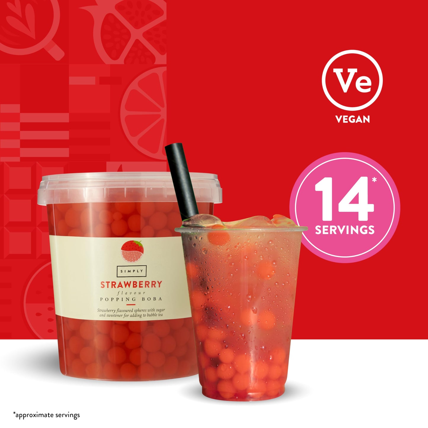 Simply Strawberry Popping Boba, Fruit Juice Flavoured Bursting Boba Pearls for Bubble Tea, Vegan & Halal Friendly, 870g