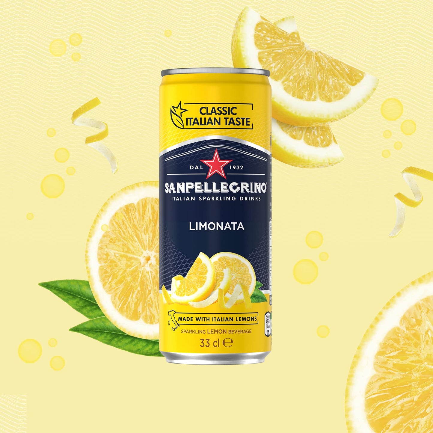 San Pellegrino Italian Sparkling Drinks Classic Taste Original Sparkling Lemon Canned Soft Drink 4 x 330 ml