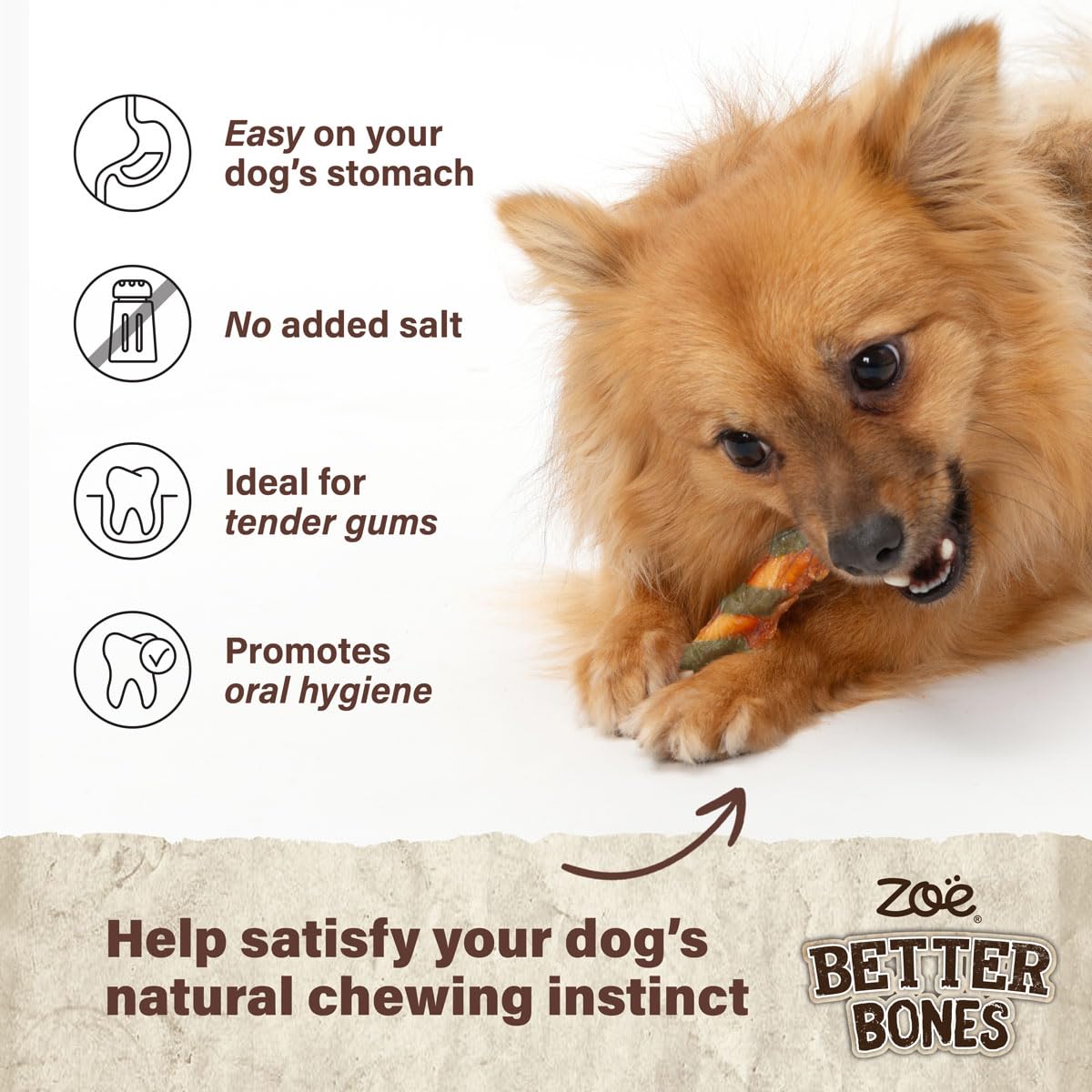 Zoë Better Bones Soft Dog Treat Chews, Pouch of Rawhide-Free, Chicken-Wrapped Twist Dog Training Chews - Lamb & Mint Flavour, 1 Bag of 10 pcs