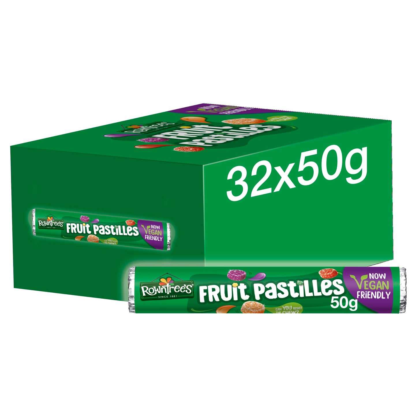 Rowntree's Fruit Pastilles Sweets Tubes, Vegan Friendly, 32 x 48 g