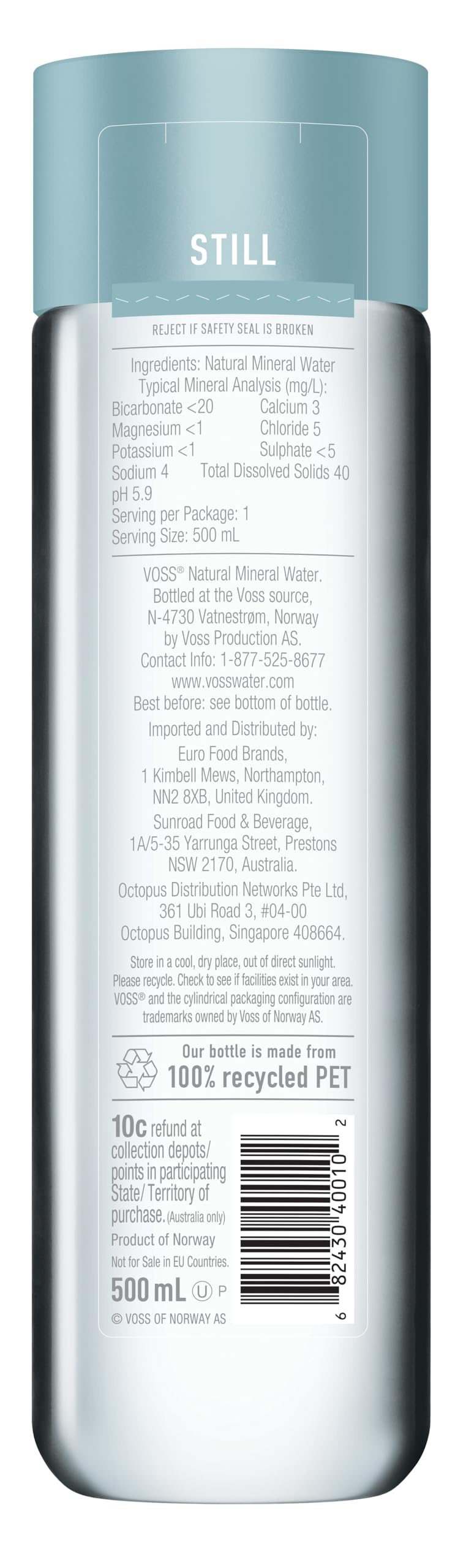 VOSS Still Water – Premium Naturally Pure Water - PET Plastic Water Bottles for On-the-Go Hydration
