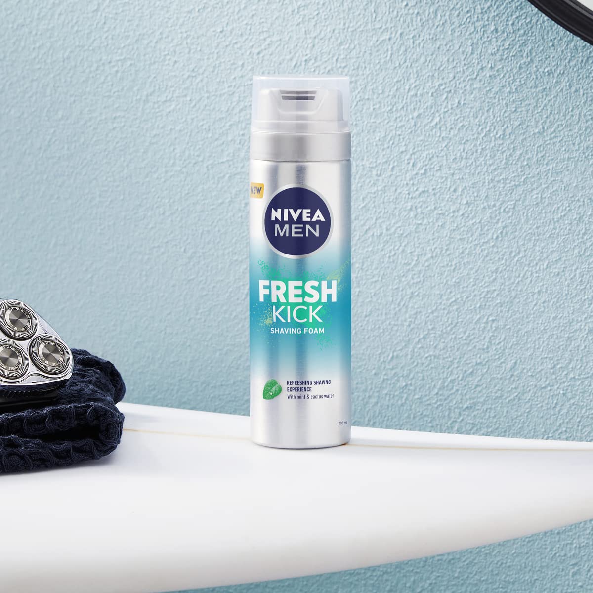 NIVEA MEN Fresh Kick Shaving Foam (200ml) With Mint & Cactus Water - Refreshing for Men
