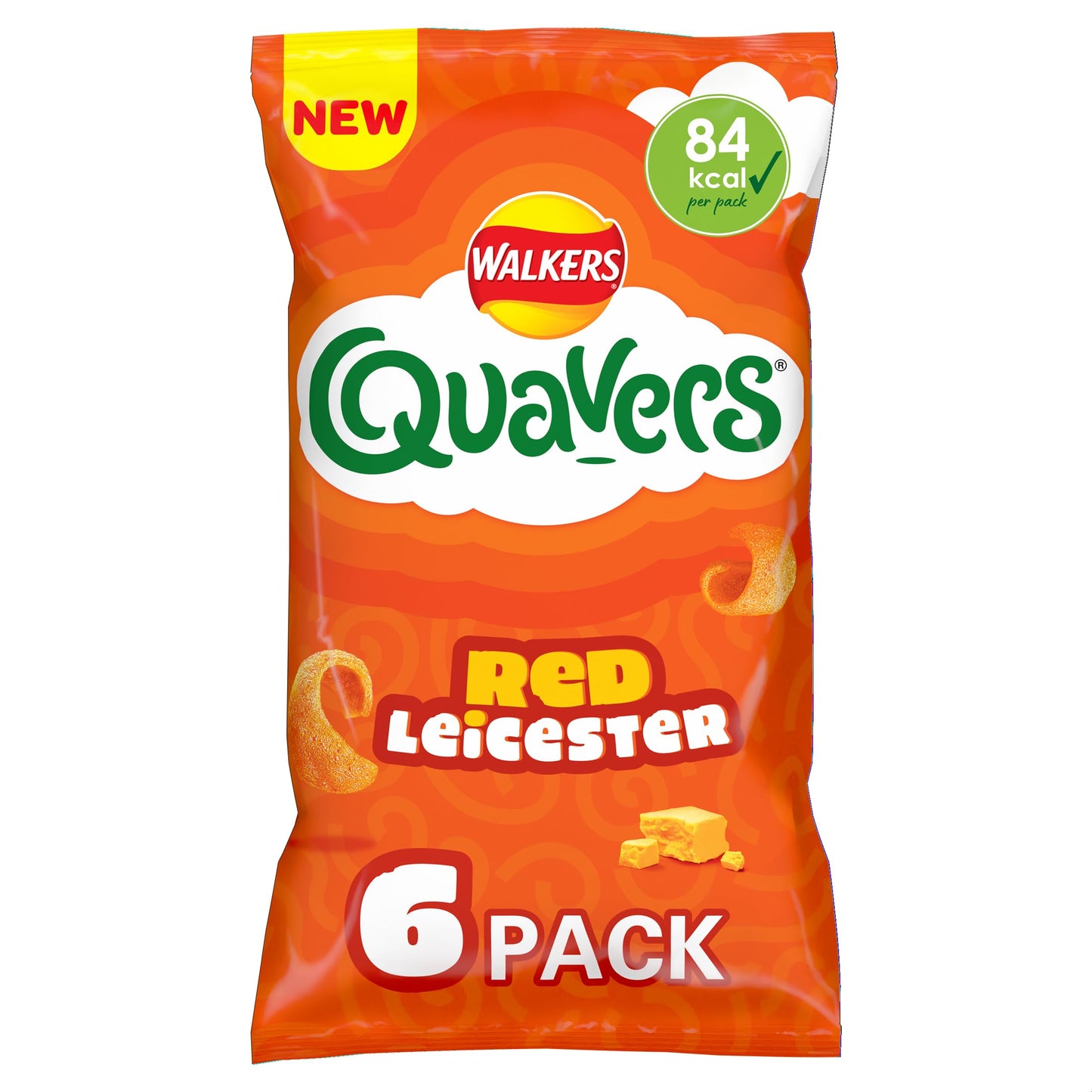 Walkers, Quavers Red Leicester Cheese Multipack Crisps Snacks 6x16g