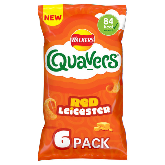 Walkers, Quavers Red Leicester Cheese Multipack Crisps Snacks 6x16g