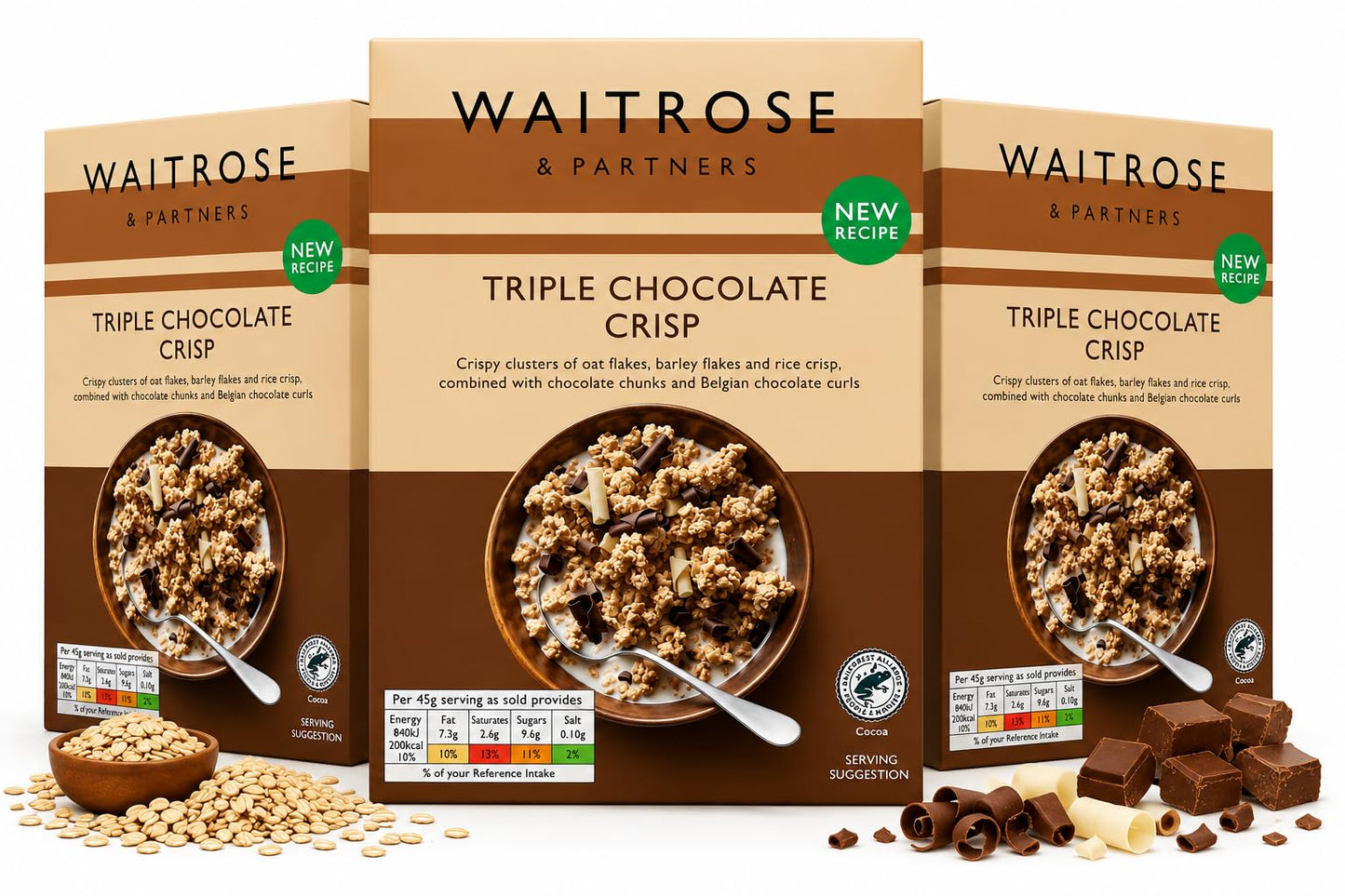 Waitrose Triple Chocolate Crisp 500g, Pack of 3