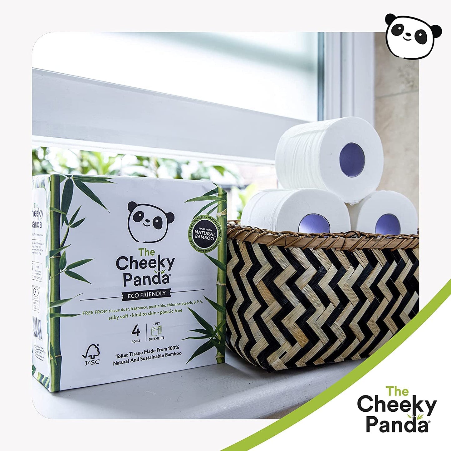 The Cheeky Panda Toilet Paper, 3 Thicknesses, 4 Rolls of Toilet Paper, Bamboo