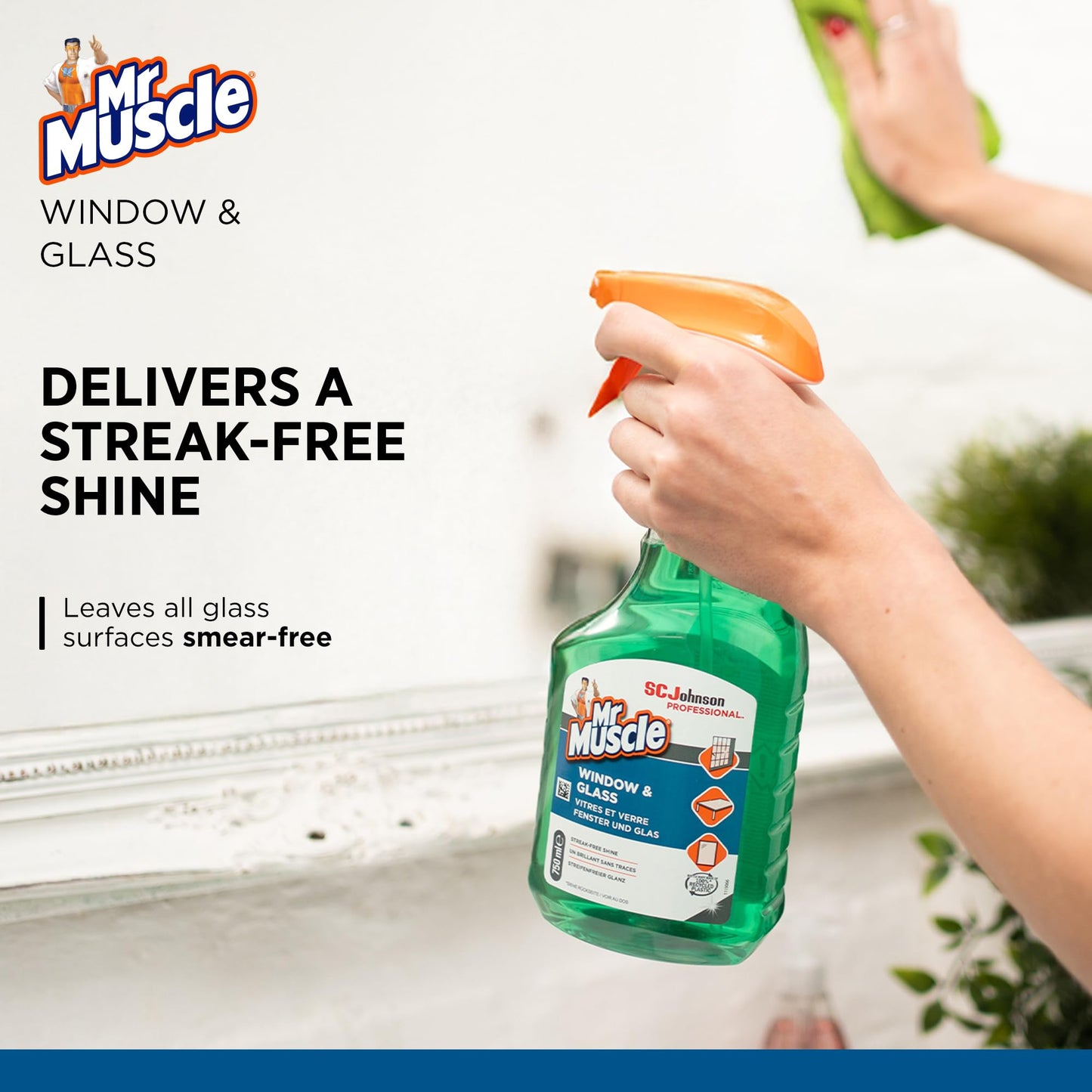 SC Johnson Professional Mr Muscle Window & Glass Cleaner – Streak-Free Shine – Vinegar Power – Removes Smudges & Fingerprints – 750ml Spray – For Professional Use Only
