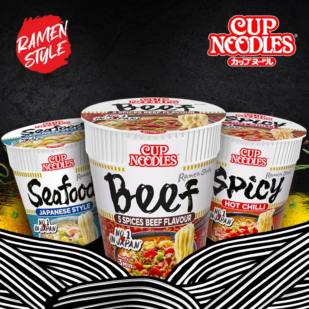NISSIN Cup Noodles Soba Wok Style Sukiyaki Beef Flavoured Instant Noodles, 89 g Pot (Pack of 8)