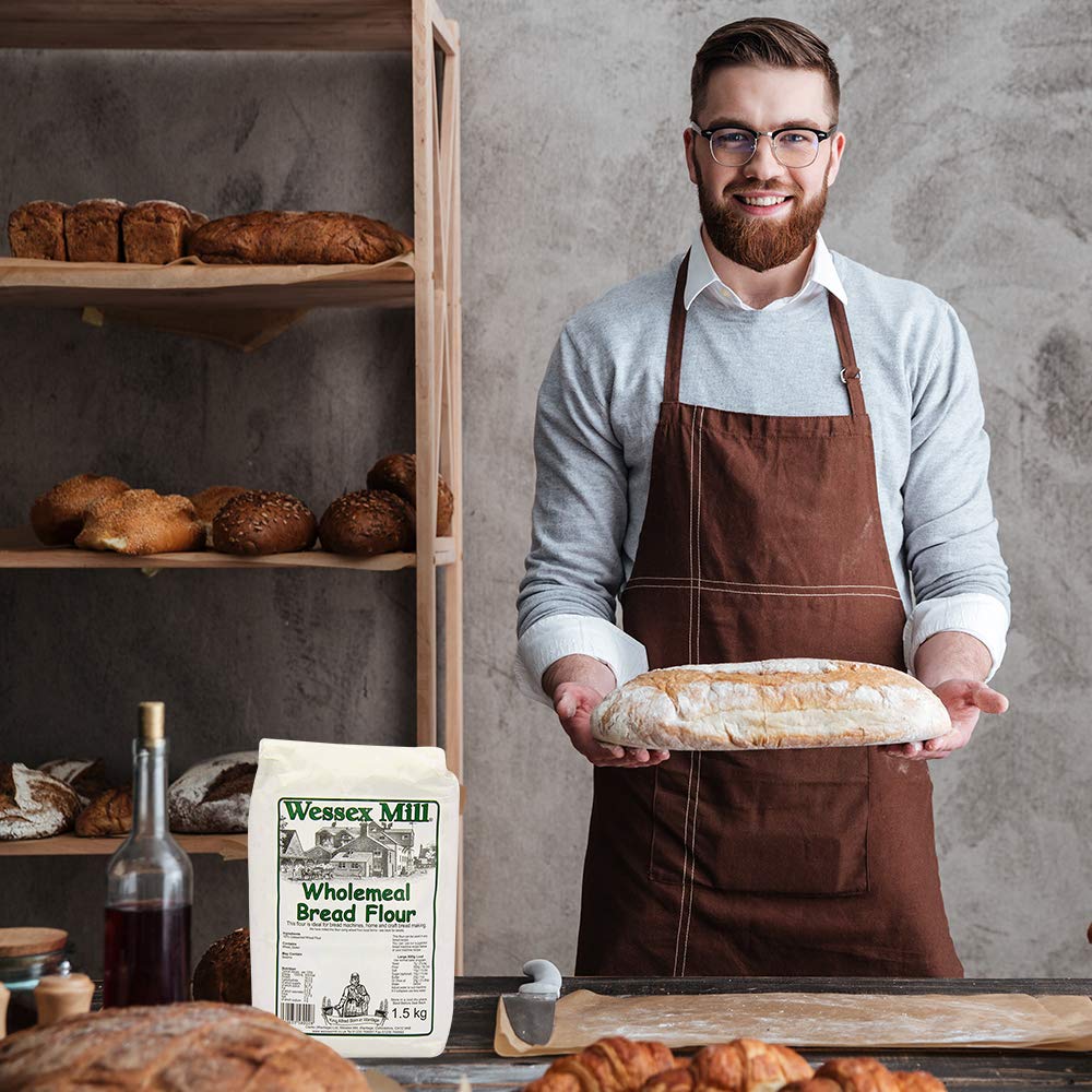 Wessex Mill Wholemeal Bread Flour - Premium Quality Flour for Bread Making, 5 x 1.5 kg