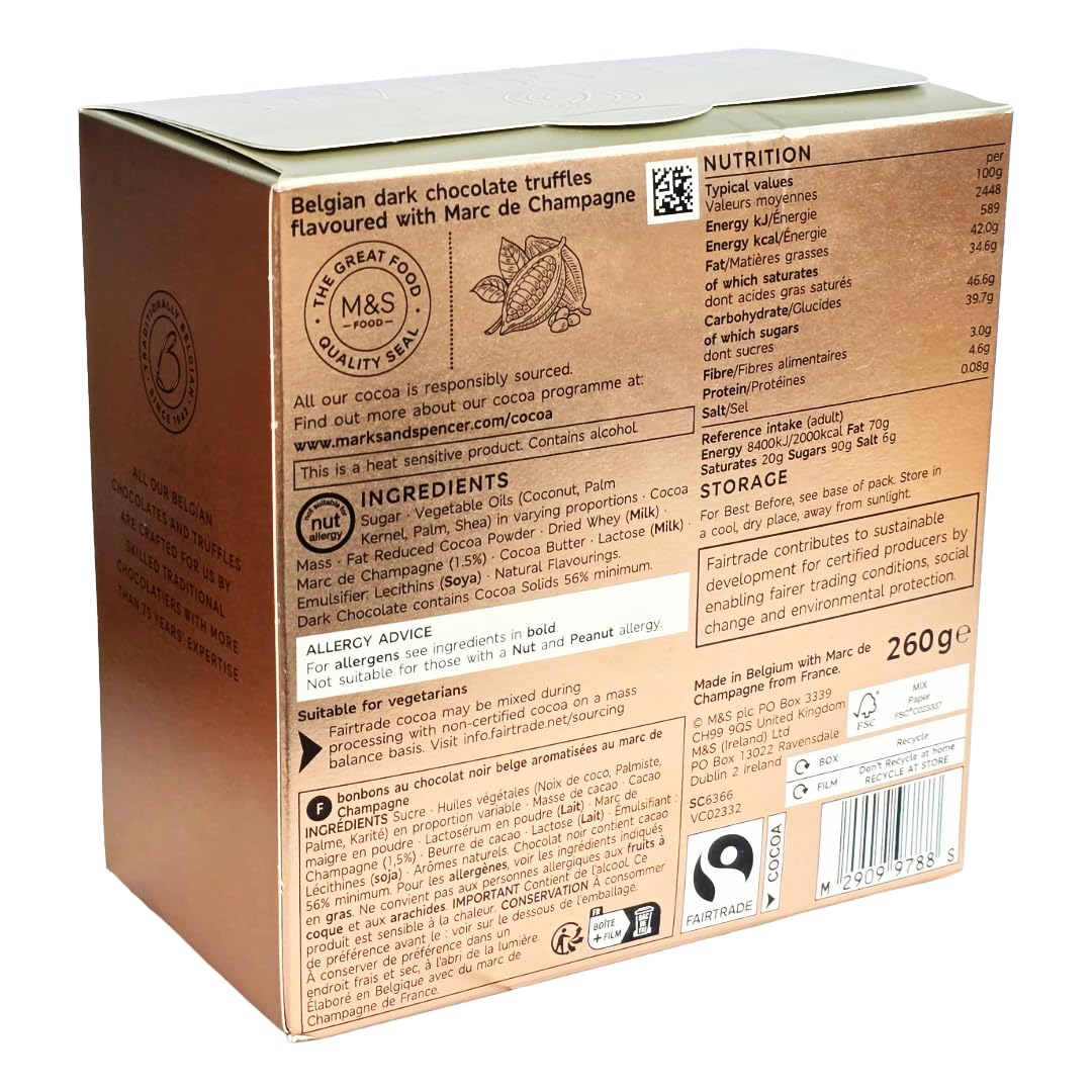 Mark & Spencers M&S Belgian Marc De Champagne Cocoa Dusted Truffles 260g