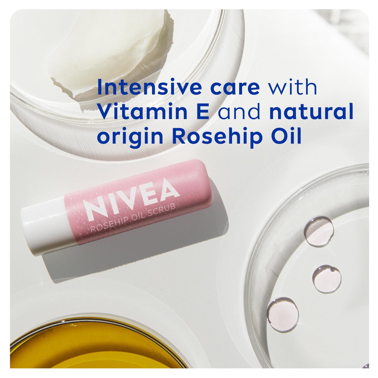 NIVEA 2in1 Caring Lip Scrub (4.8g), Lip Balm with Rosehip Oil and Vitamin E, Gently Exfoliates for Super Soft Lips, Intensive Lip Care, No Need to Wipe Off