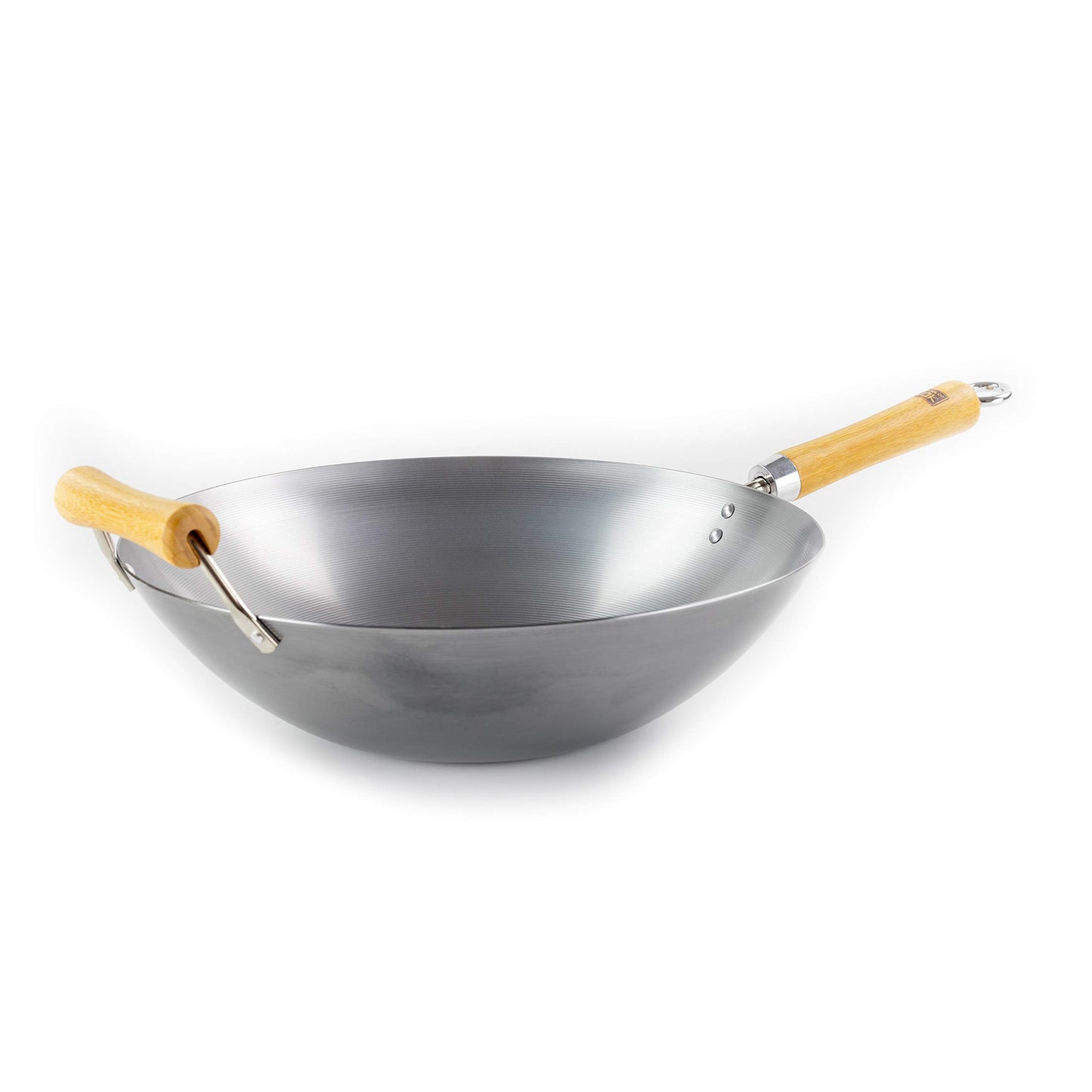School of Wok - 14"/36cm Carbon Steel Wok, Flat Bottom, Bamboo Handle