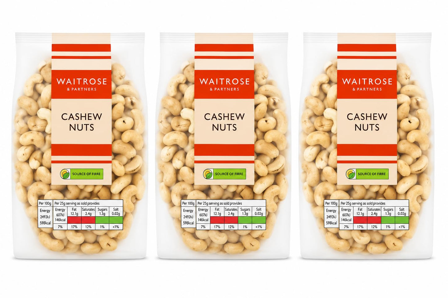 Waitrose Cashew Nuts 400g, Pack of 3