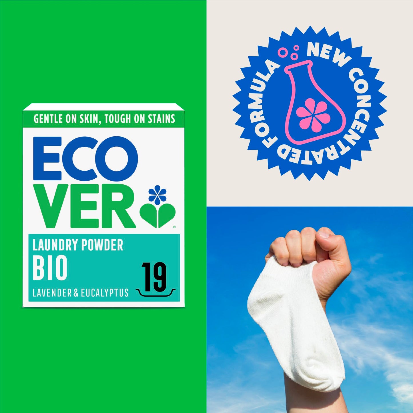 Ecover Bio Laundry Detergent Powder, Laundry Washing Detergent, Fresh Lavender and Eucalyptus Scent, 1 x 19 Washes, 1 x 0.95kg