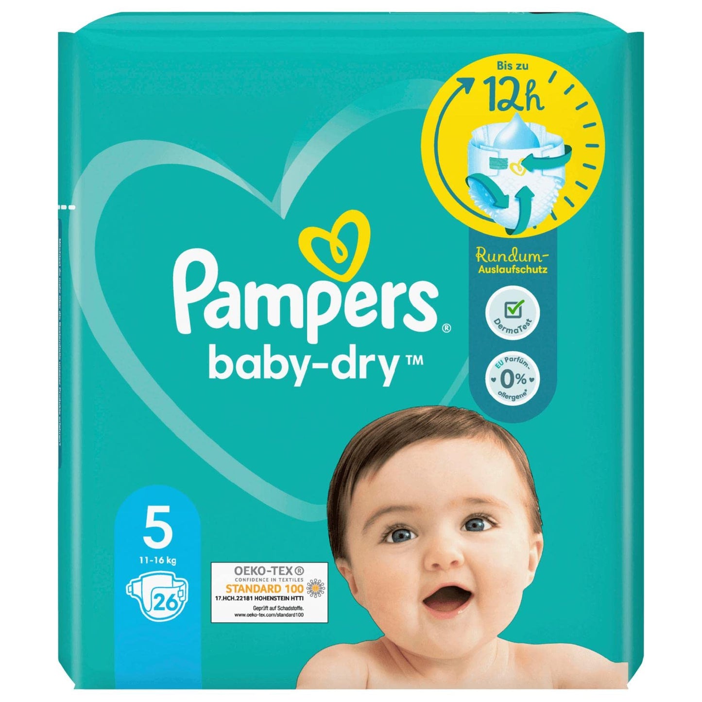 Pampers Baby-Dry Size 5, 26 Nappies, up to 12 Hours All-Round Leakage Protection, 11 kg - 16 kg