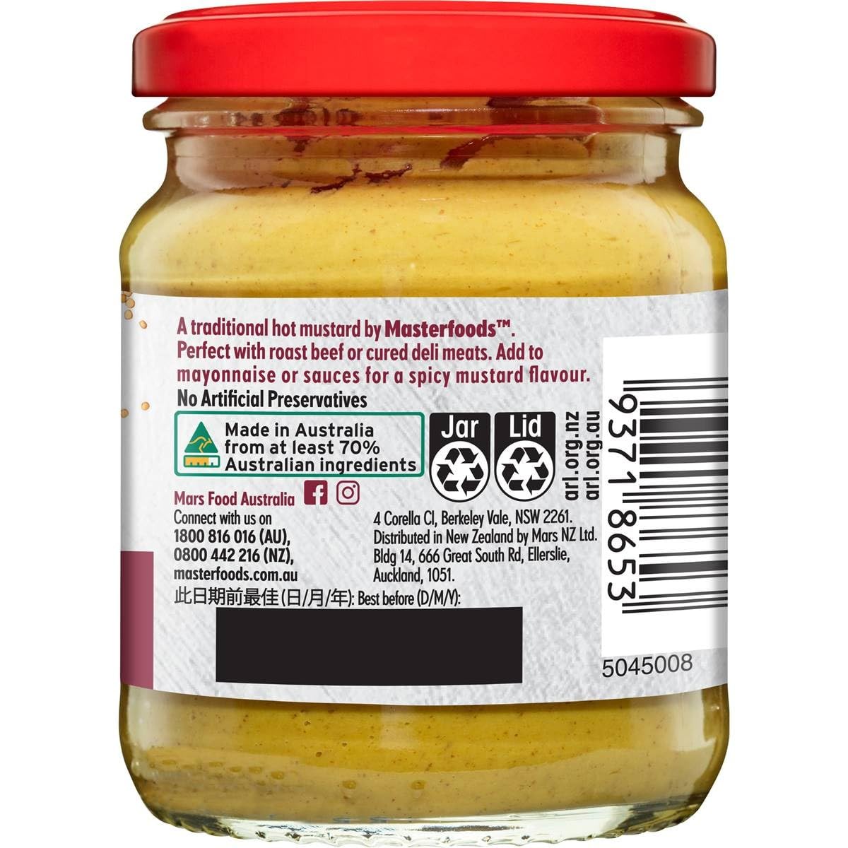Masterfoods Mustard Hot English 175g
