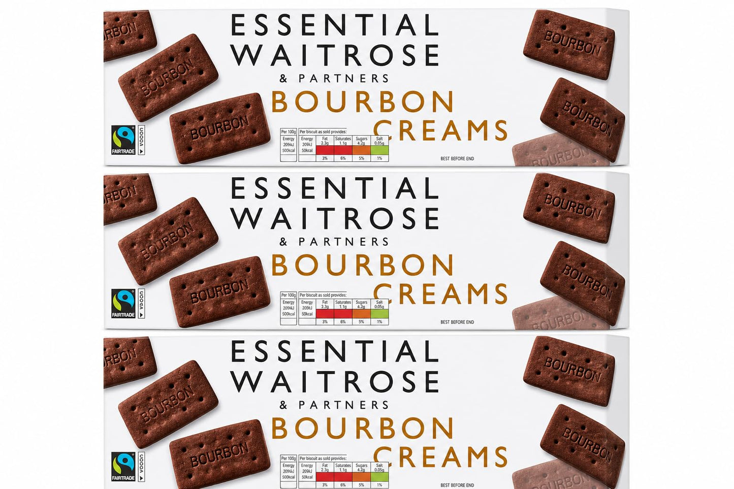 Waitrose Essential Bourbon Creams Biscuits 400g, Pack of 3