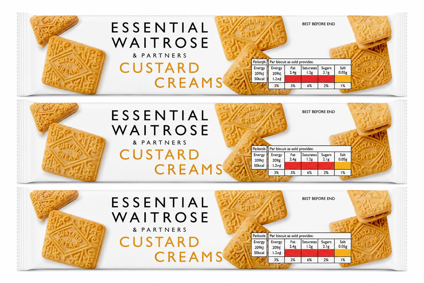 Waitrose Essential Custard Creams 150g, Pack of 3