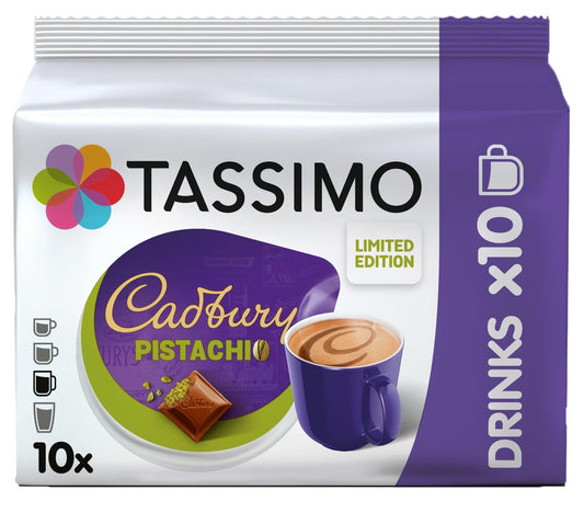 Tassimo Cadbury Pistachio Coffee Pods x10 (Pack of 1, Total 10 Drinks) Chocolate Pistachio Flavour T DISCs, Creamy Hot Drink Capsules
