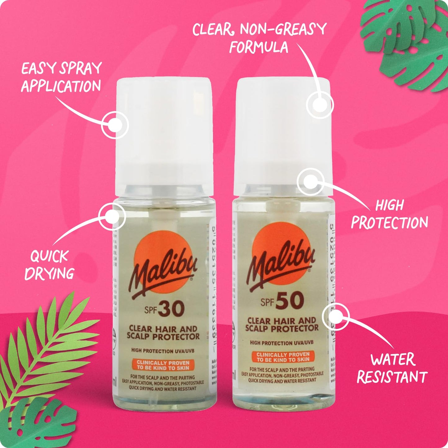 Malibu Sun Clear Hair and Scalp Protector Spray, Non-Greasy, Quick Drying, 50ml