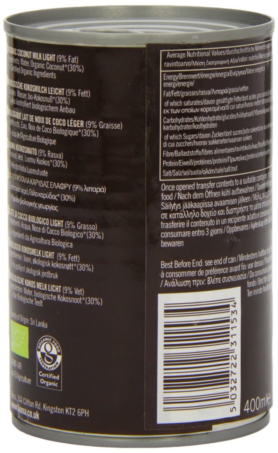 Biona Coconut Milk Light 400ml