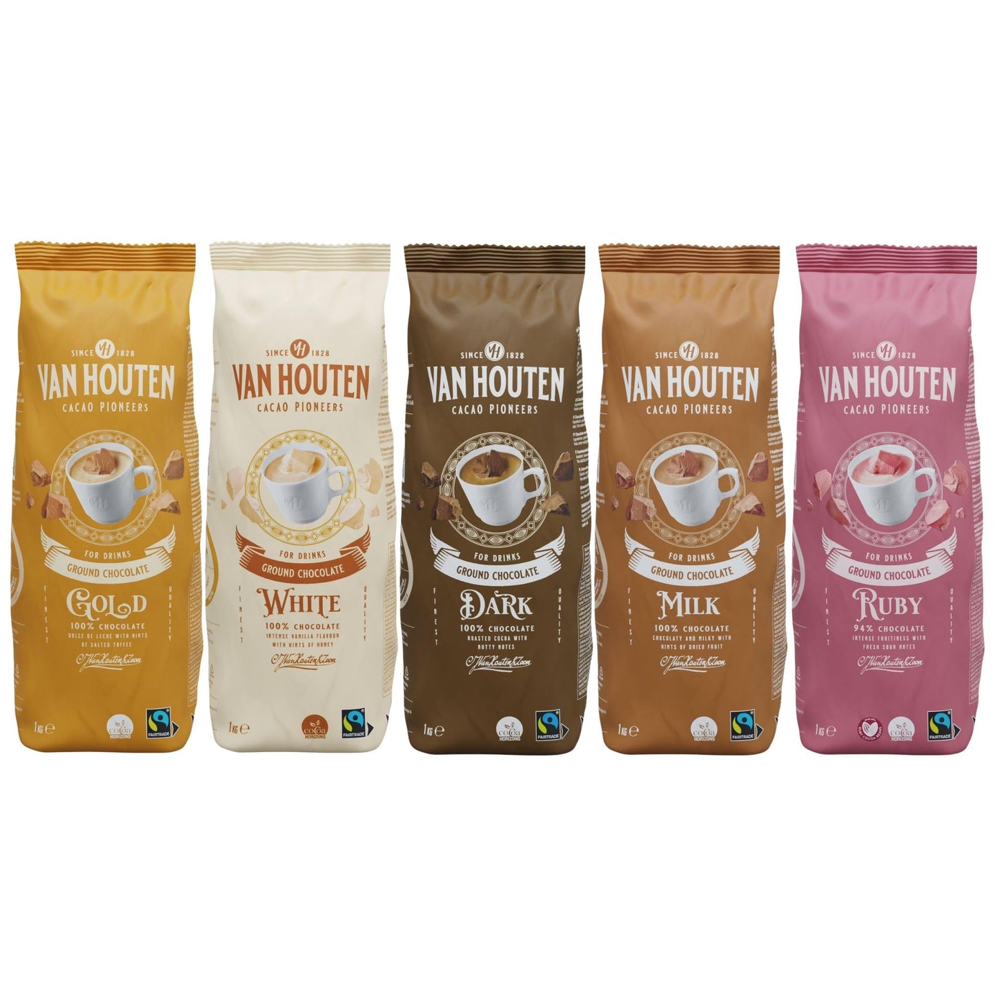 Van Houten Milk Ground Chocolate For Drinks 1 x 1kg. 100% Chocolate, Chocolaty and Milky with Hints of Dried Fruit. Serve hot or cold.