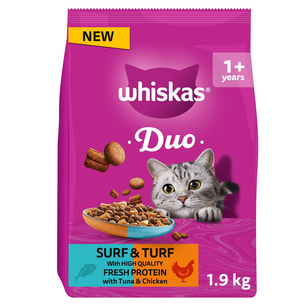 WHISKAS 1+ DUO Surf & Turf Dry Cat Food 1.9kg
