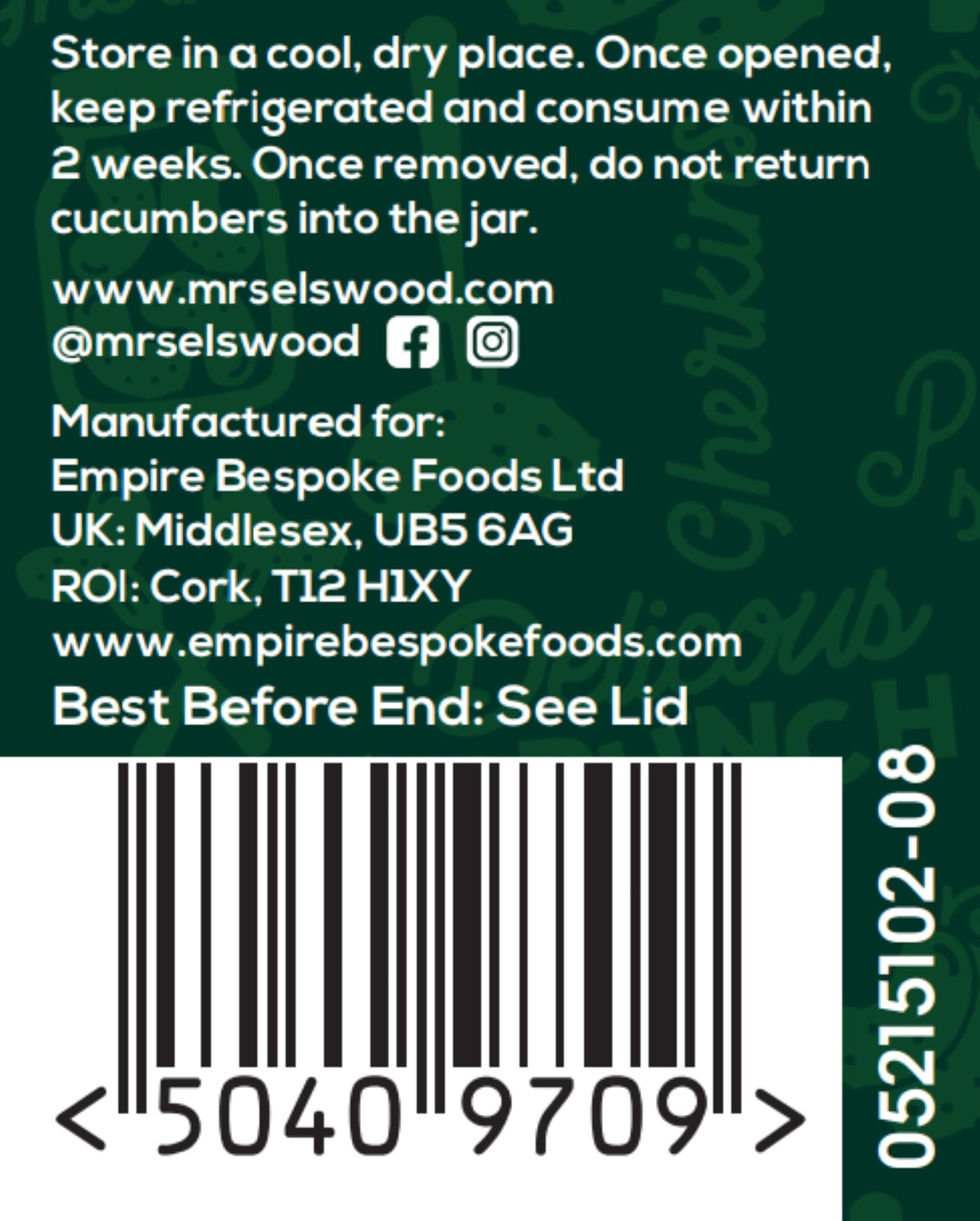 Mrs Elswood Sweet Cucumber Sandwich Slices (540g)