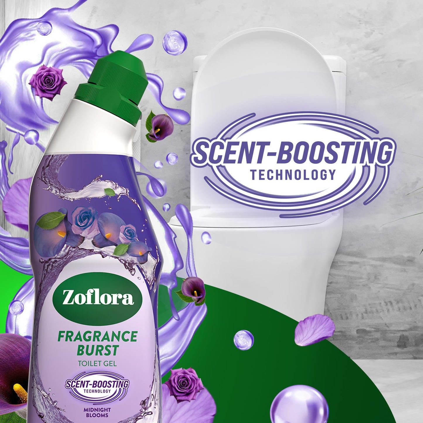 Zoflora Fragrance Burst Toilet Cleaner Gel, Midnight Blooms, Odour Control with Scent Boosting Technology, Kills 99.9 Percent of Bacteria, 750ml
