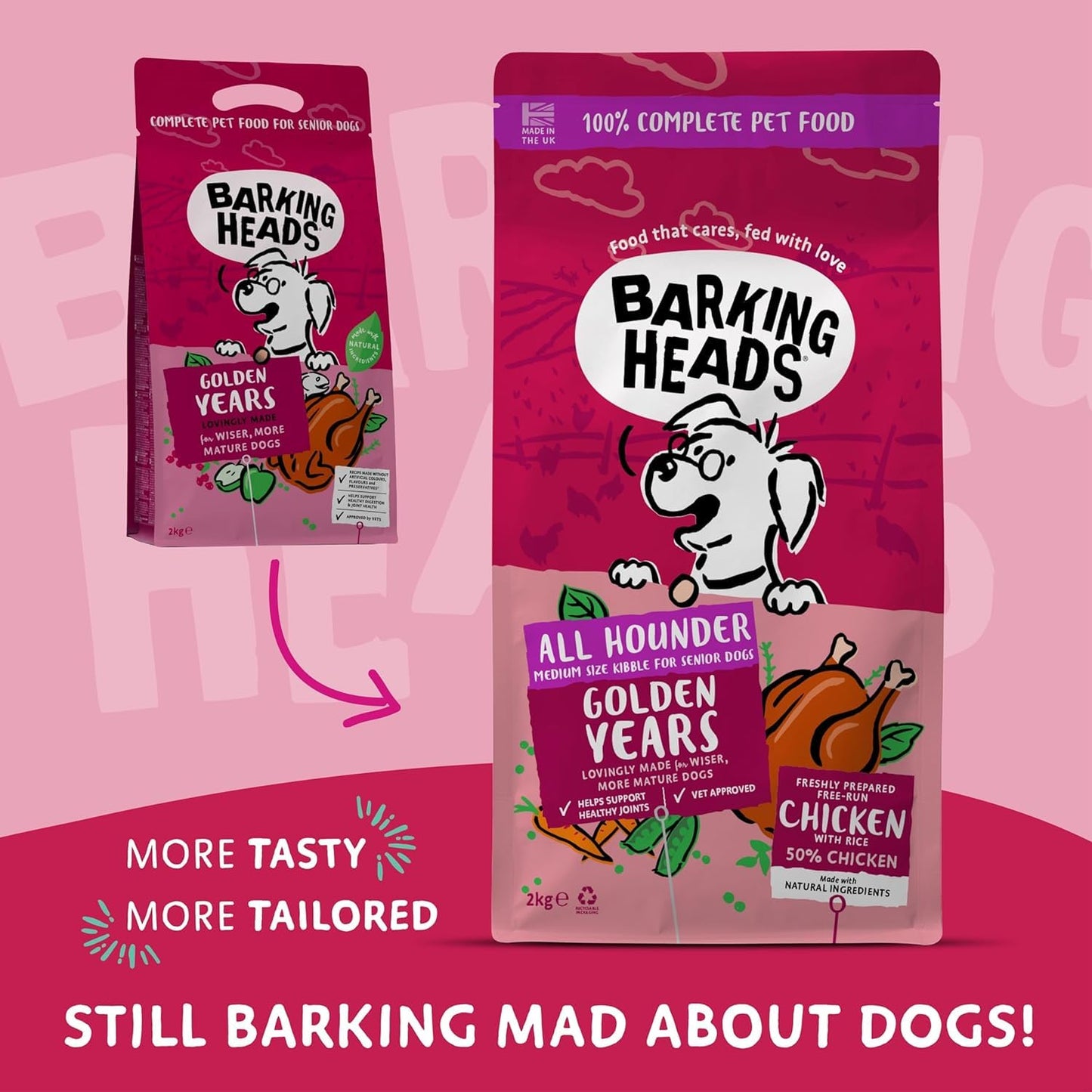 Barking Heads Complete Dry Dog Food - Natural Senior Recipe with Joint Support - Vet Approved