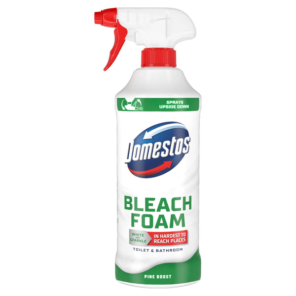 Domestos Bleach Foam Spray Pine Boost, 450 ml - Toilet & Bathroom Cleaner, Sprays Upside Down for a Sparkling Clean, Even in the Hardest-to-Reach Places